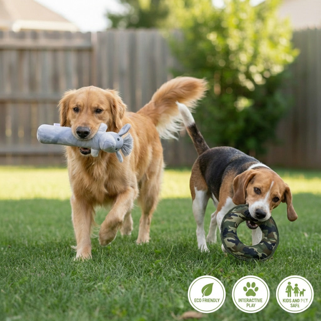 Dog Toy Set – Canvas Fetch & Chew Toys Camo Disk & Labby-Do