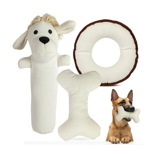 3pc Pata Pal Non-Toxic Dog Toys, Harry the Hound, T-Bone & Donut Dog Chew Toy, Sustainable, Eco-Friendly & Tested Child-Safe