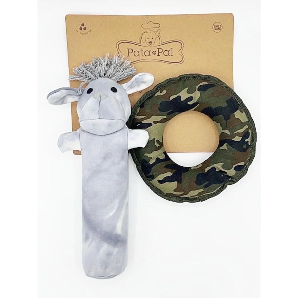 2pc Pata Pal Pet-Safe Dog Toys, Labby-Do & Camo Disk Pet Chew Toy Set, Sustainable, Eco-Friendly & Tested Child-Safe