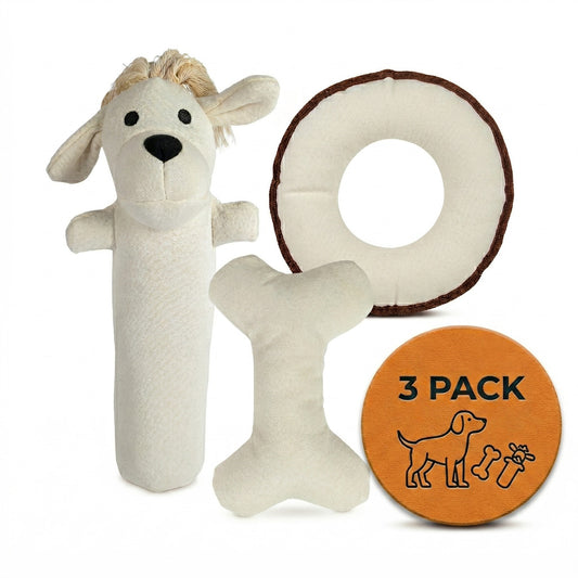 Dog Toy Variety Pack – Squeaky Canvas Set Harry the Hound, T-Bone & Disk